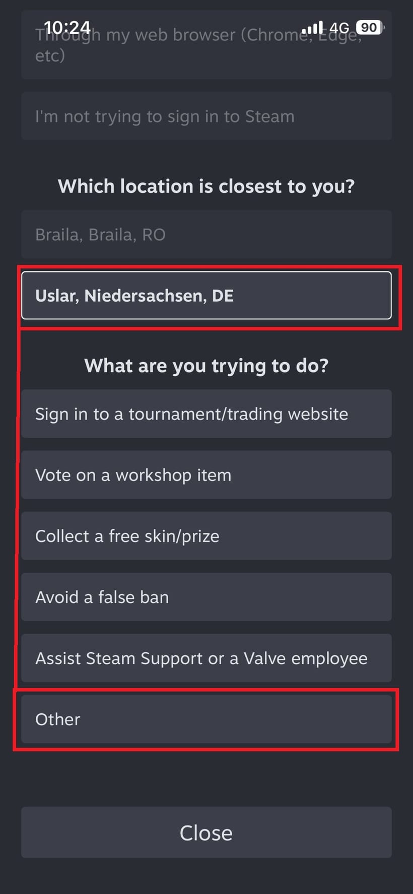 Step 4: What are you trying to do? — tap Other